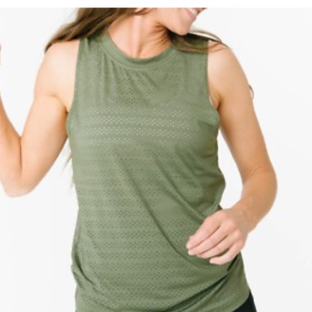 ZYIA Active Chill Olive Perforated Tank Top Sz Small